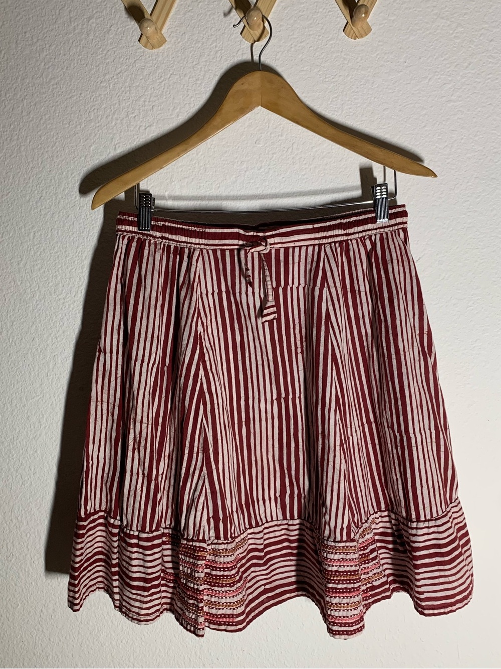 Marketplace Handwork of India Striped Maroon A-line Cotton Handmade Boho Skirt S